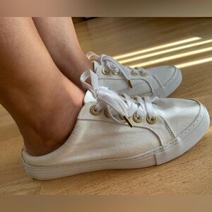 Lilly Pulitzer White and Gold Sneakers with Minimalist Design